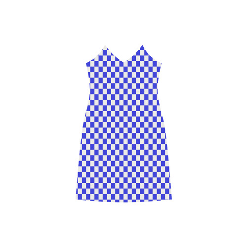 Bright Blue Gingham V-Neck Open Fork Long Dress(Model D18)
