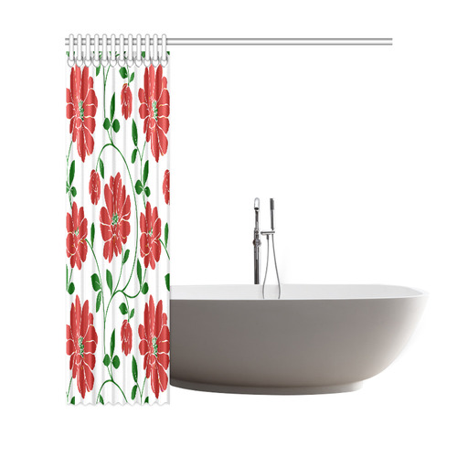 Red Flowers Cute Floral Wallpaper Shower Curtain 69"x72"