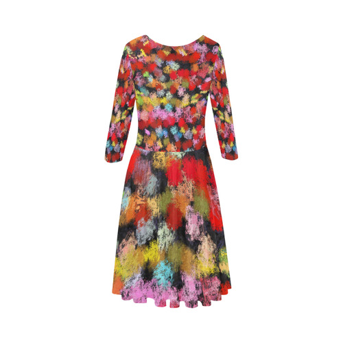 Colorful paint strokes Elbow Sleeve Ice Skater Dress (D20)