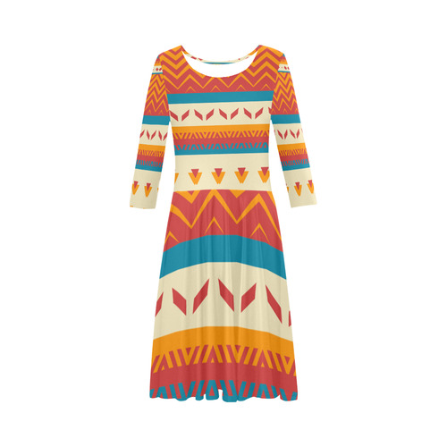 Tribal shapes Elbow Sleeve Ice Skater Dress (D20)