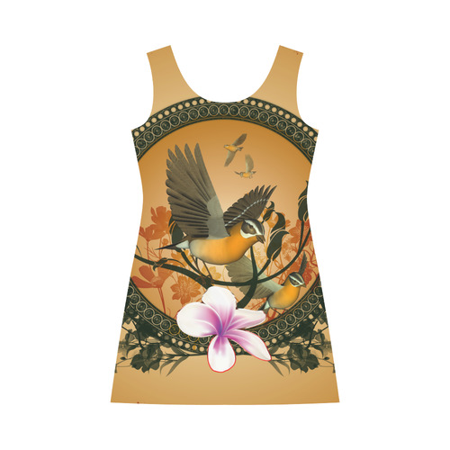 Birds with flowers Bateau A-Line Skirt (D21)