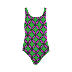 round tile pattern green lavender Vest One Piece Swimsuit (Model S04)
