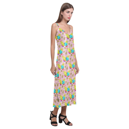 Butterfly Pop by Popart Lover V-Neck Open Fork Long Dress(Model D18)