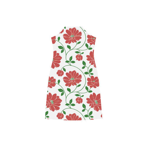 Red Flowers Vintage Floral Wallpaper V-Neck Open Fork Long Dress(Model D18)