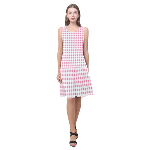 Petal Pink Gingham Sleeveless Splicing Shift Dress(Model D17)