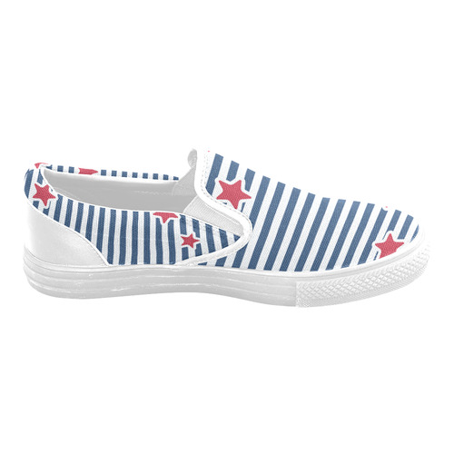 Blue, Red and White Stars and Stripes Men's Slip-on Canvas Shoes (Model 019)