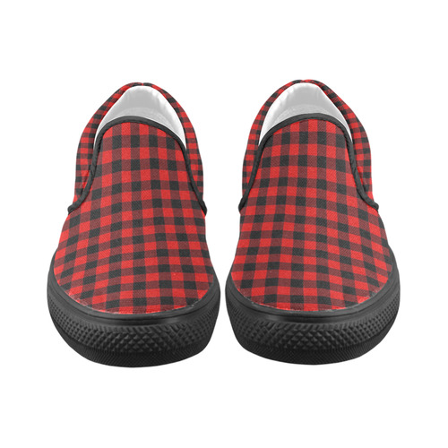 LUMBERJACK Squares Fabric - red black Slip-on Canvas Shoes for Men/Large Size (Model 019)