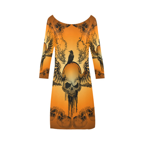 Amazing skull with crow Bateau A-Line Skirt (D21)