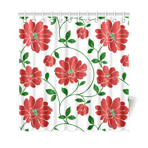 Red Flowers Cute Floral Wallpaper Shower Curtain 69"x72"