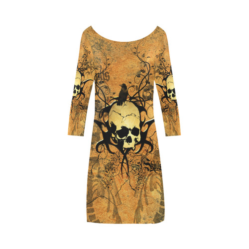 Awesome skull with tribal Bateau A-Line Skirt (D21)