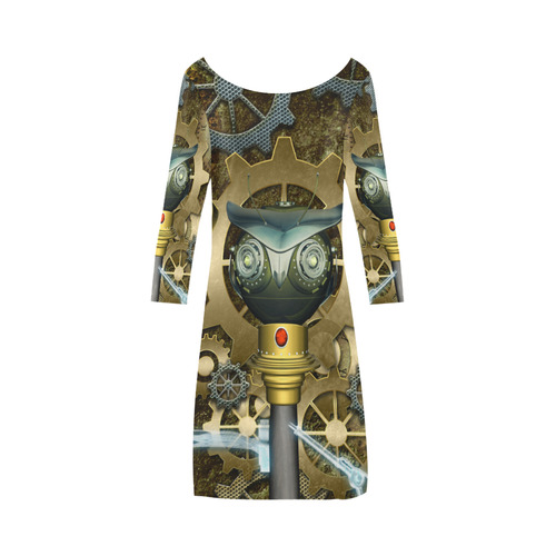 Steampunk, owl, clocks and gears Bateau A-Line Skirt (D21)