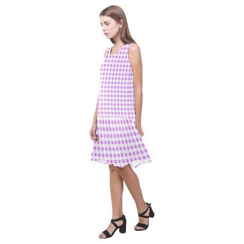 Lavender Gingham Sleeveless Splicing Shift Dress(Model D17)