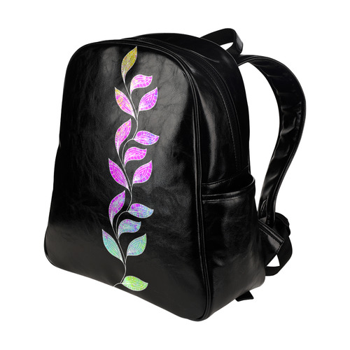 BORDER LEAVES TENDRIL Watercolor Colored White Multi-Pockets Backpack (Model 1636)