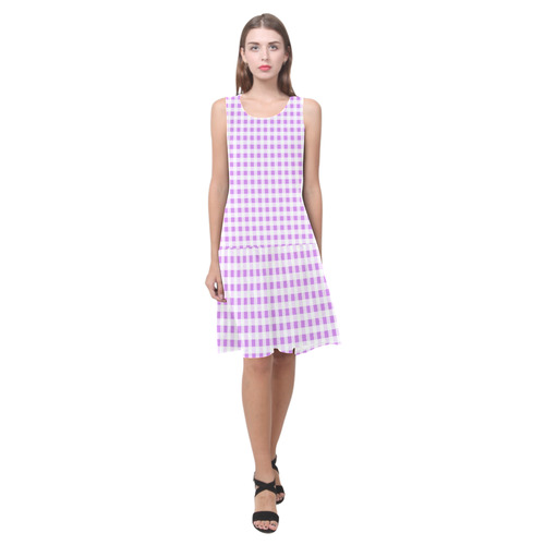 Lavender Gingham Sleeveless Splicing Shift Dress(Model D17)