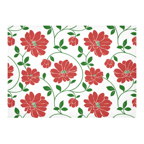 Red Flowers Beautiful Floral Wallpaper Cotton Linen Tablecloth 60"x 84"