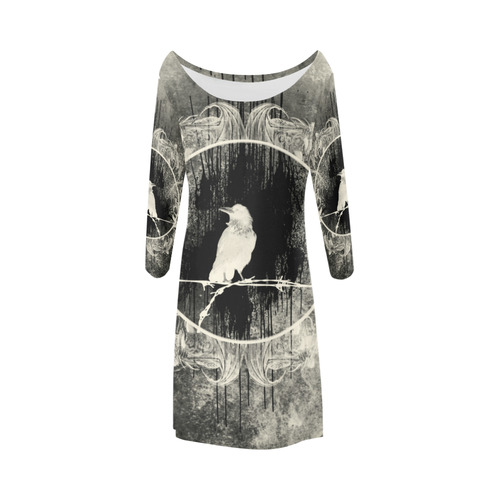 The crow with flowers, vintage design Bateau A-Line Skirt (D21)