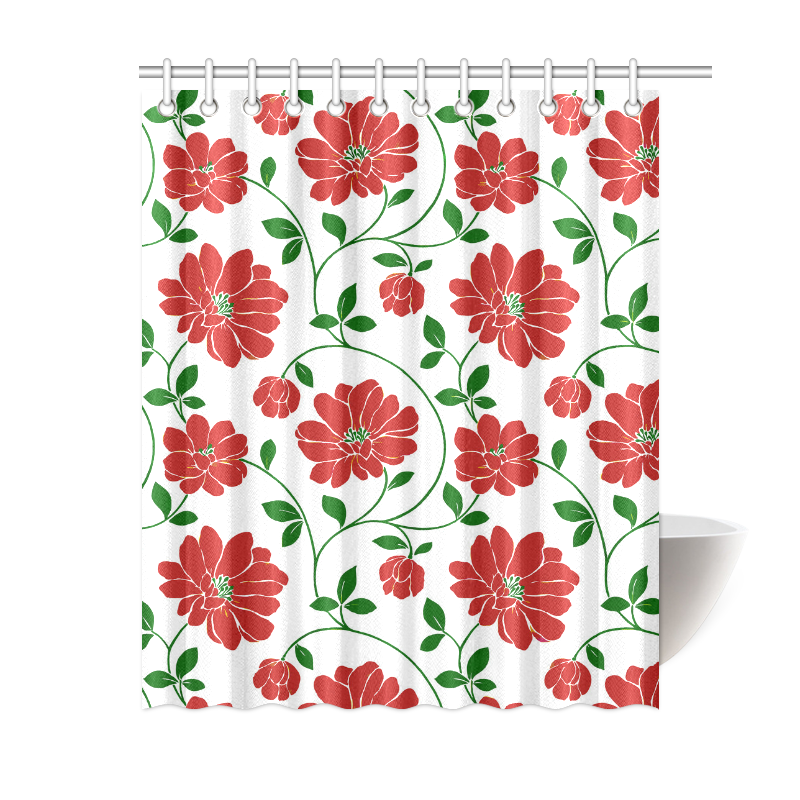 Red Flowers Beautiful Floral Wallpaper Shower Curtain 60"x72" ID D929588