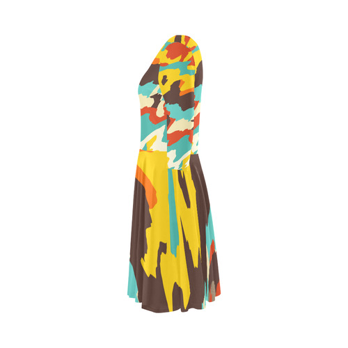 Wavy retro  texture Elbow Sleeve Ice Skater Dress (D20)