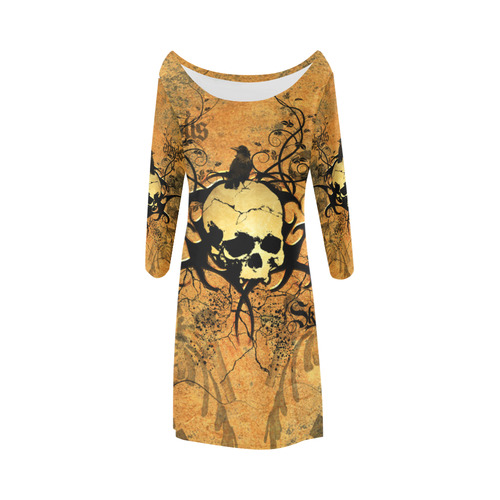 Awesome skull with tribal Bateau A-Line Skirt (D21)