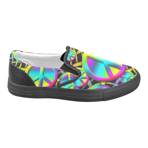 Neon Colorful PEACE pattern Slip-on Canvas Shoes for Men/Large Size (Model 019)