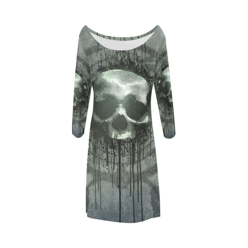 Awesome skull with bones and grunge Bateau A-Line Skirt (D21)