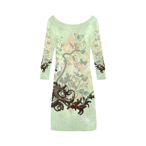 Flower power on soft green background Bateau A-Line Skirt (D21)