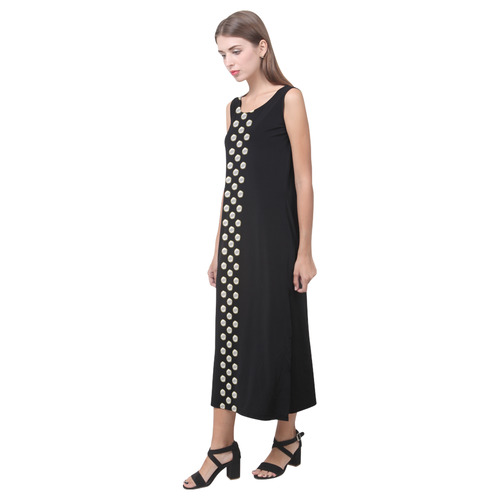 Border - POLKA DOTS - noble Gold White Phaedra Sleeveless Open Fork Long Dress (Model D08)