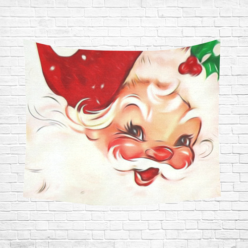 A cute vintage Santa Claus with a mistletoe Cotton Linen Wall Tapestry 60"x 51"