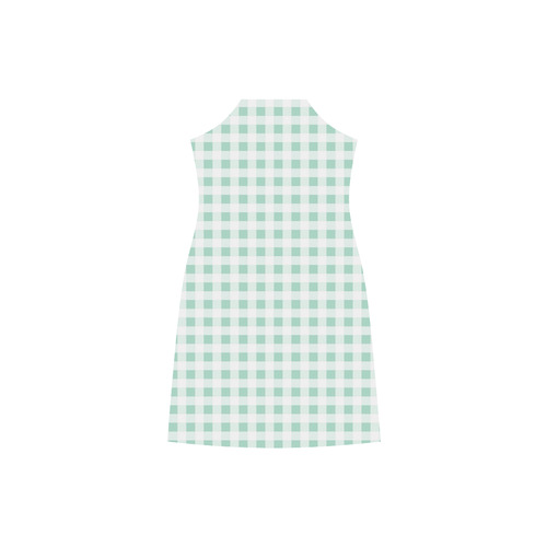 Mint Green Gingham V-Neck Open Fork Long Dress(Model D18)