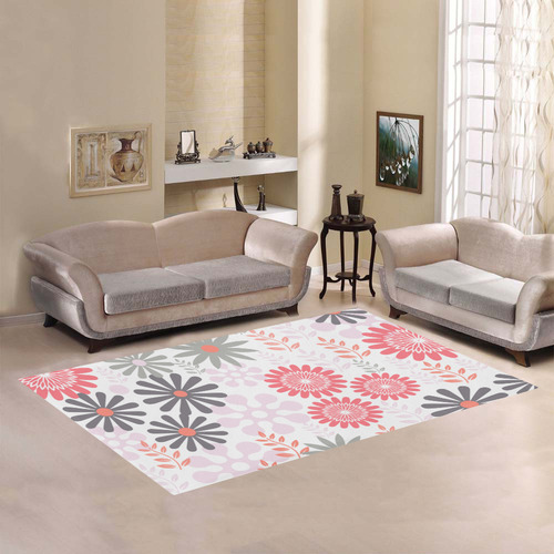 Floral in coral red and grey Area Rug7'x5'