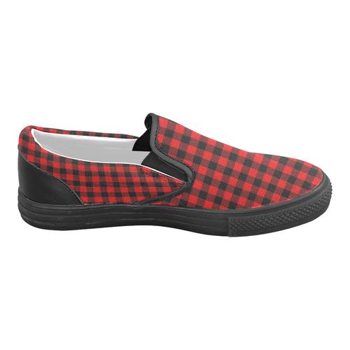 LUMBERJACK Squares Fabric - red black Slip-on Canvas Shoes for Men/Large Size (Model 019)