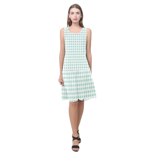 Mint Green Gingham Sleeveless Splicing Shift Dress(Model D17)