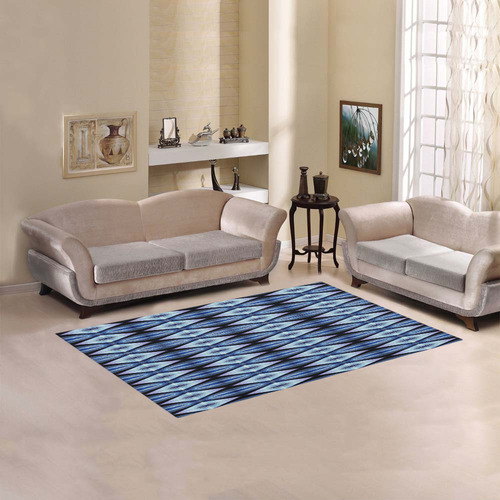 Blue White Diamond Pattern Area Rug 5'x3'3''