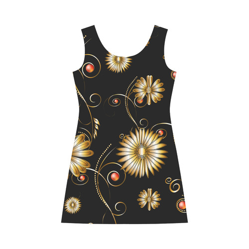 Flowers in golden colors Bateau A-Line Skirt (D21)