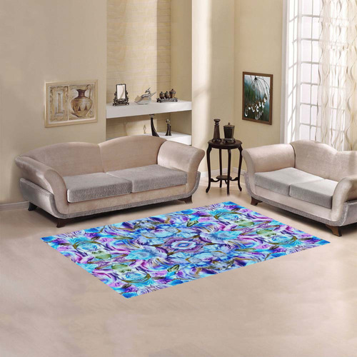 Elegant Turquoise Blue Flower Pattern Area Rug 5'x3'3''