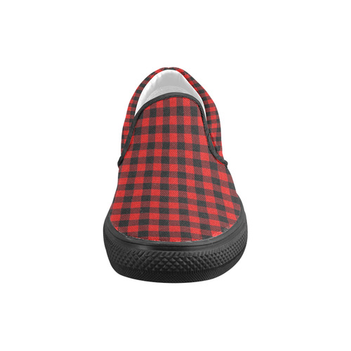 LUMBERJACK Squares Fabric - red black Slip-on Canvas Shoes for Men/Large Size (Model 019)