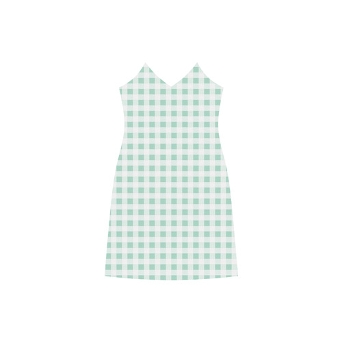 Mint Green Gingham V-Neck Open Fork Long Dress(Model D18)