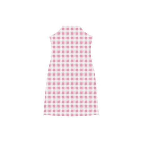 Petal Pink Gingham V-Neck Open Fork Long Dress(Model D18)