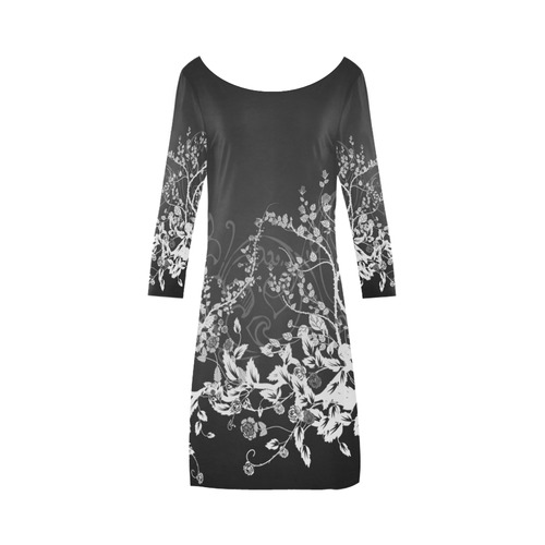 Flowers in black and white Bateau A-Line Skirt (D21)