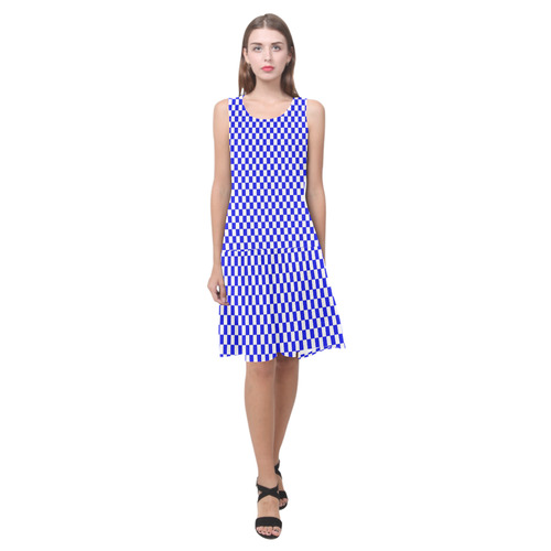 Bright Blue Gingham Sleeveless Splicing Shift Dress(Model D17)