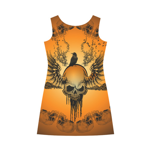 Amazing skull with crow Bateau A-Line Skirt (D21)