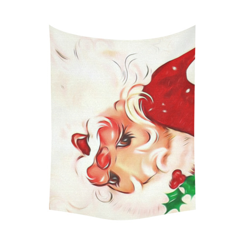 A cute vintage Santa Claus with a mistletoe Cotton Linen Wall Tapestry 80"x 60"