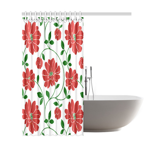 Red Flowers Cute Floral Wallpaper Shower Curtain 69"x72"