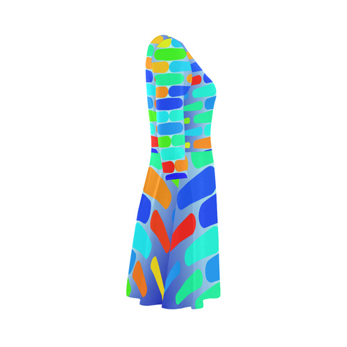 Colorful shapes on a blue background 3/4 Sleeve Sundress (D23)