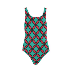 round tile pattern lite green pink Vest One Piece Swimsuit (Model S04)