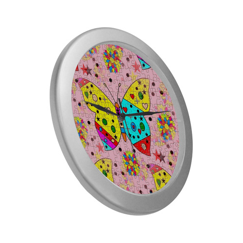 Butterfly Pop by Popart Lover Silver Color Wall Clock