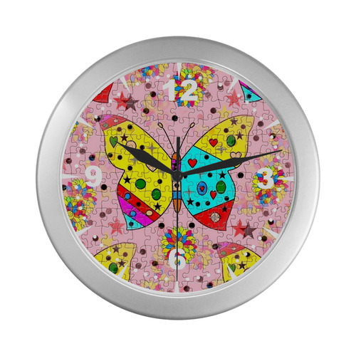 Butterfly Pop by Popart Lover Silver Color Wall Clock