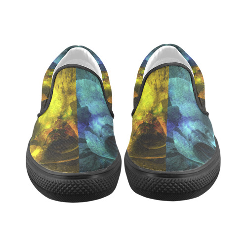 Yellow and Blue Sparkling Rose Slip-on Canvas Shoes for Men/Large Size (Model 019)