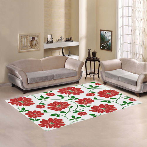 Red Flowers Beautiful Floral Wallpaper Area Rug7'x5'
