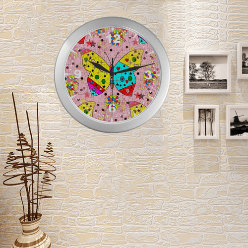 Butterfly Pop by Popart Lover Silver Color Wall Clock